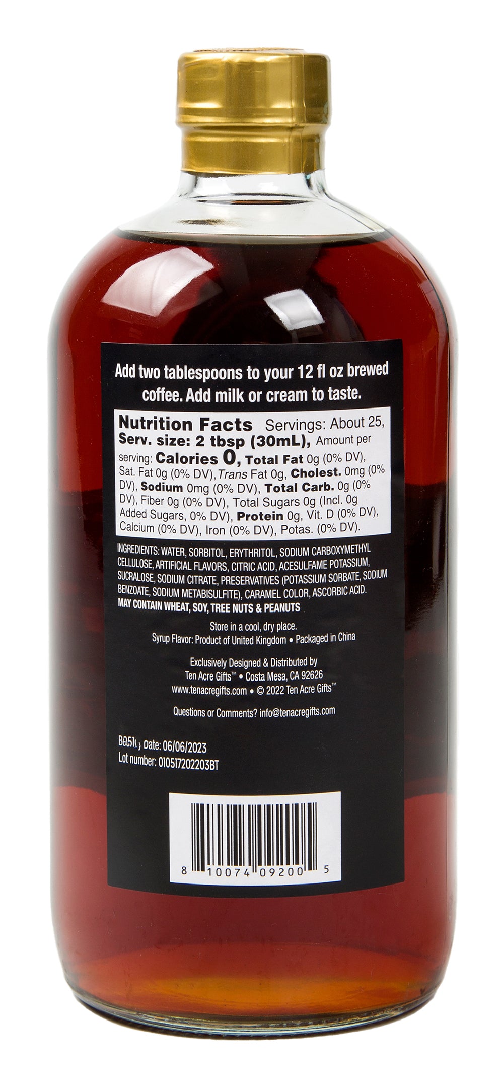 Sugar Free Hazelnut Coffee Syrup