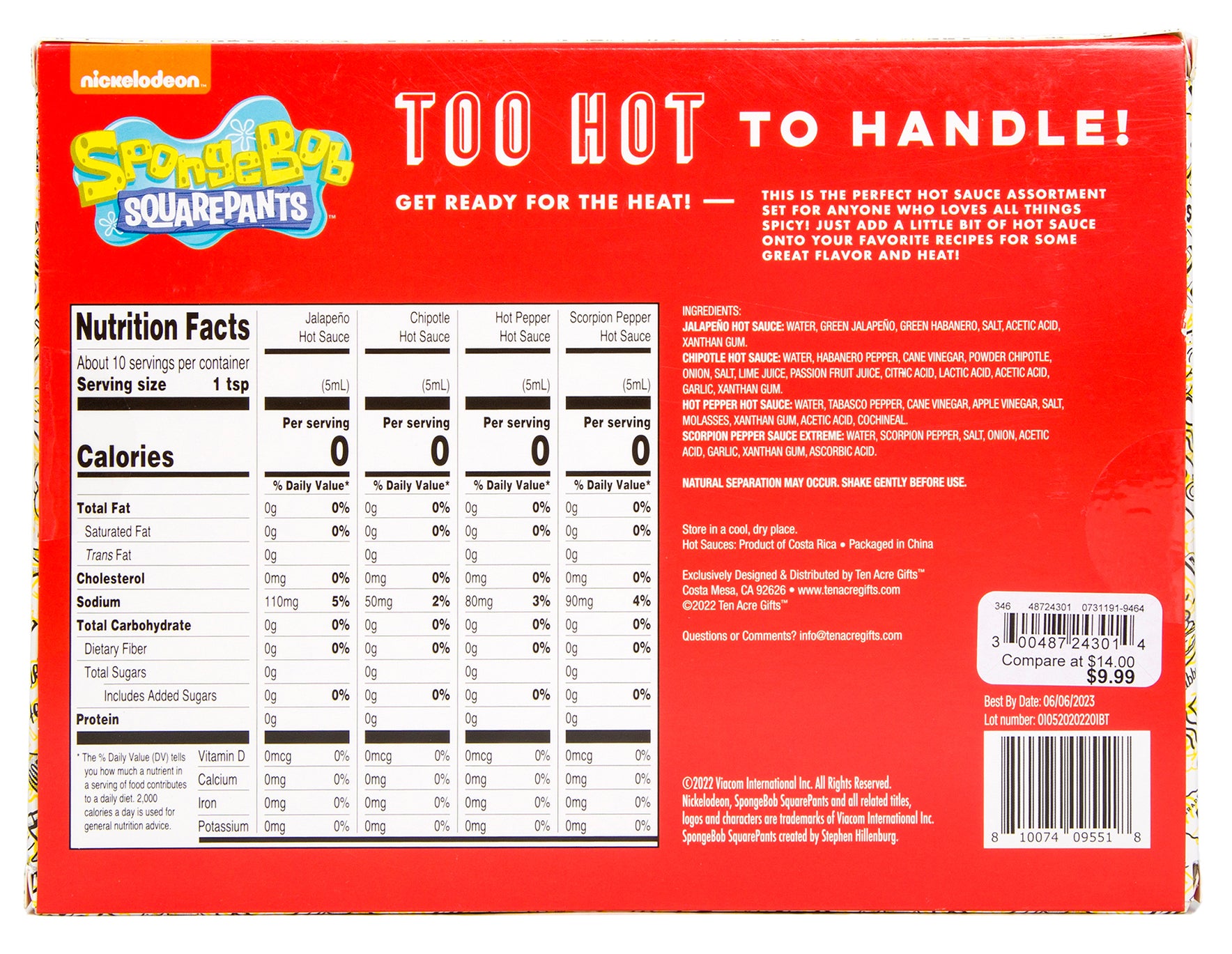 SpongeBob Hot Sauce 4 Pack Ten Acre Gifts